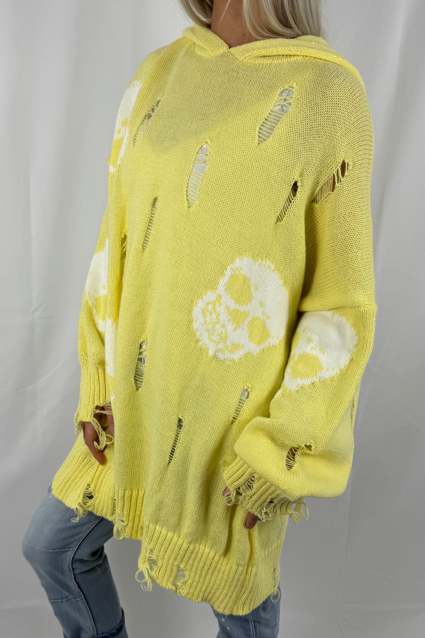 Pullover mit Totenkopf-Print und Kapuze-gelb