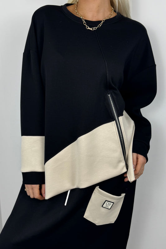 Casual Shirt mit Reißverschluss-Detail –Schwarz
