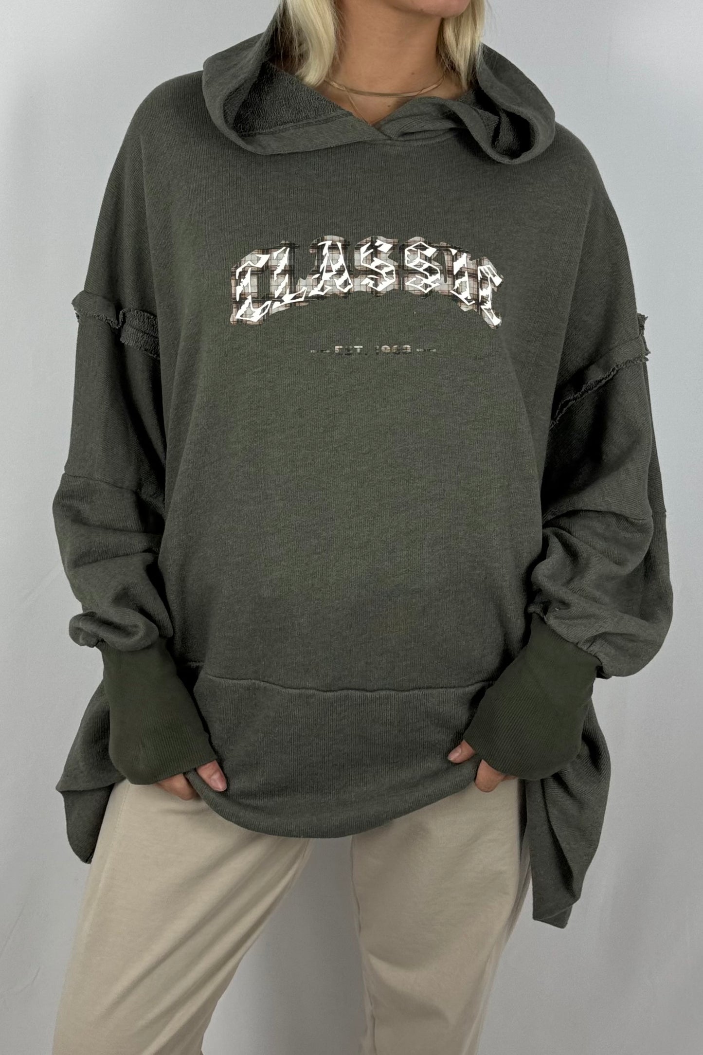 Damen Oversize Hoodie – Classic Print-Khaki