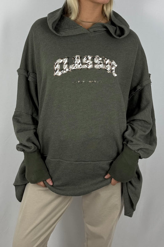 Damen Oversize Hoodie – Classic Print-Khaki