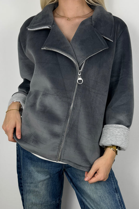 Jacke mit Reißverschluss und Rock & Roll Print-Grau