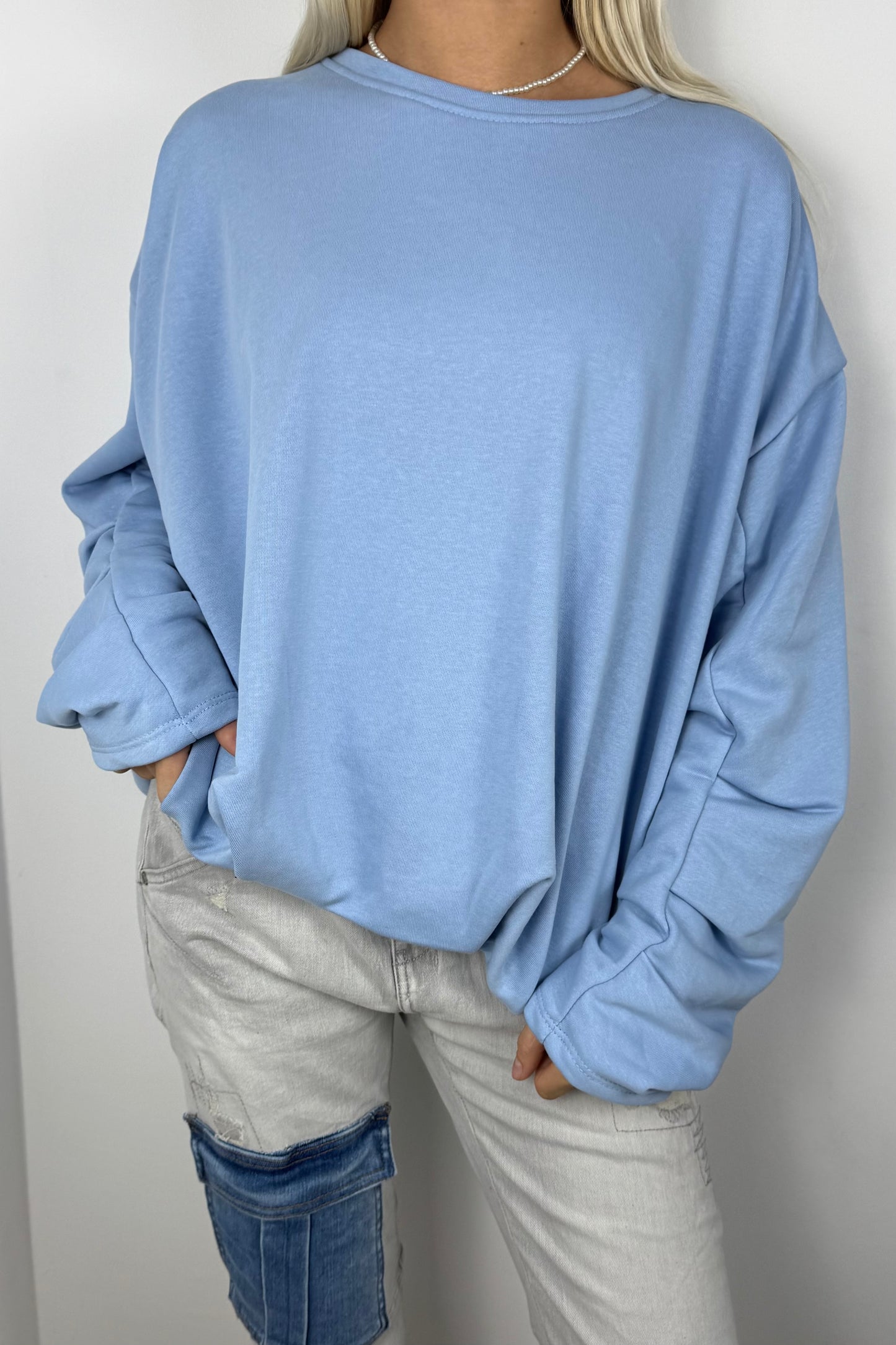 Oversize Sweatshirt mit Faltendetail –hellblau
