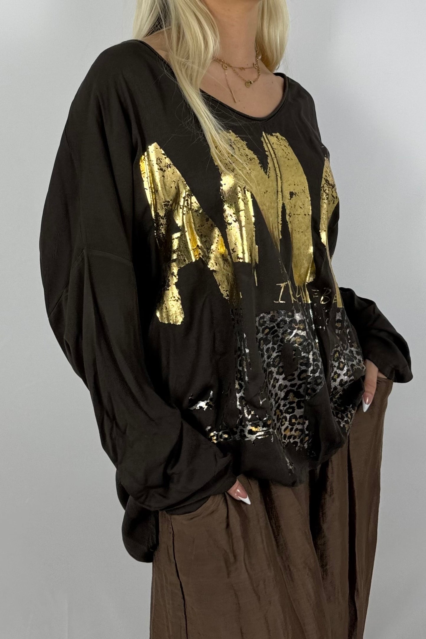 Oversize-Shirt mit Statement-Print-Schoko