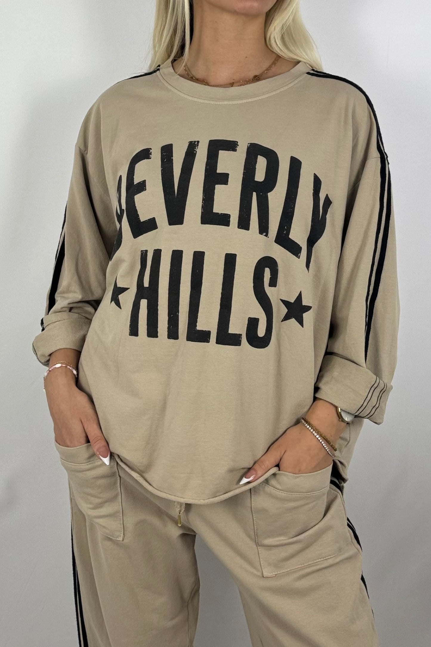Oversize-Sweatshirt mit Statement-Print-Beige