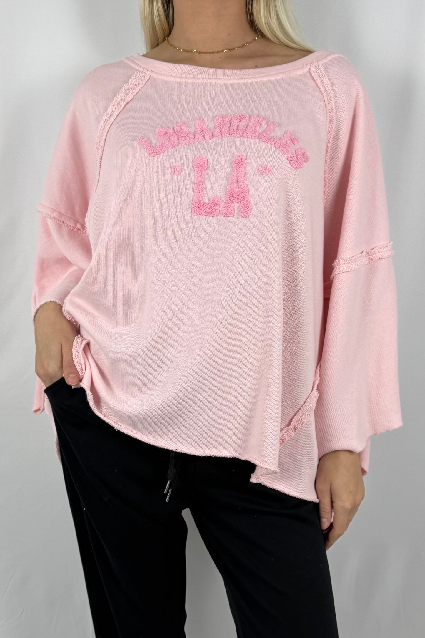 Oversize Damen Sweatshirt mit Los Angeles LA Schriftzug-Rosa