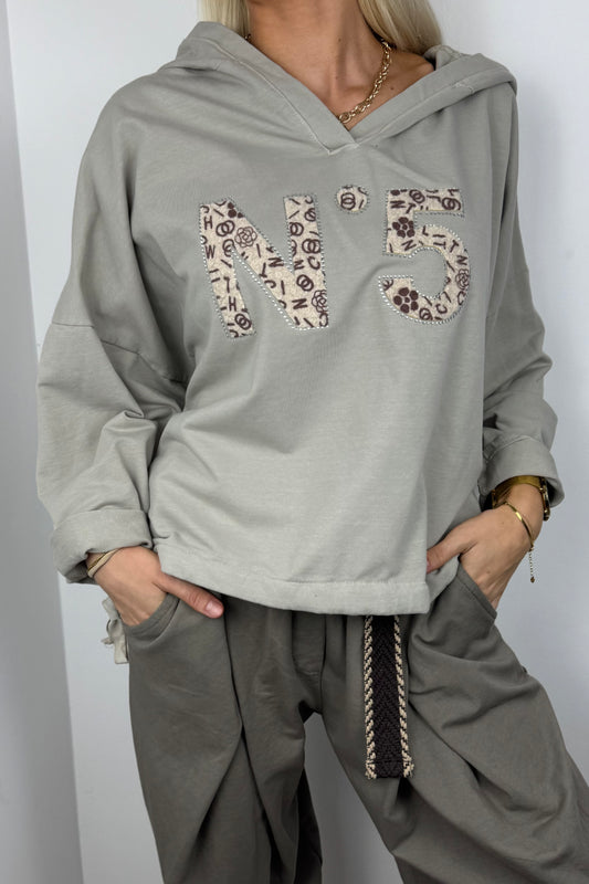 Hoodie mit Print-Detail und Bindeband-Beige
