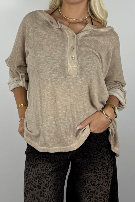Oversize Shirt mit Knopfleiste-Beige