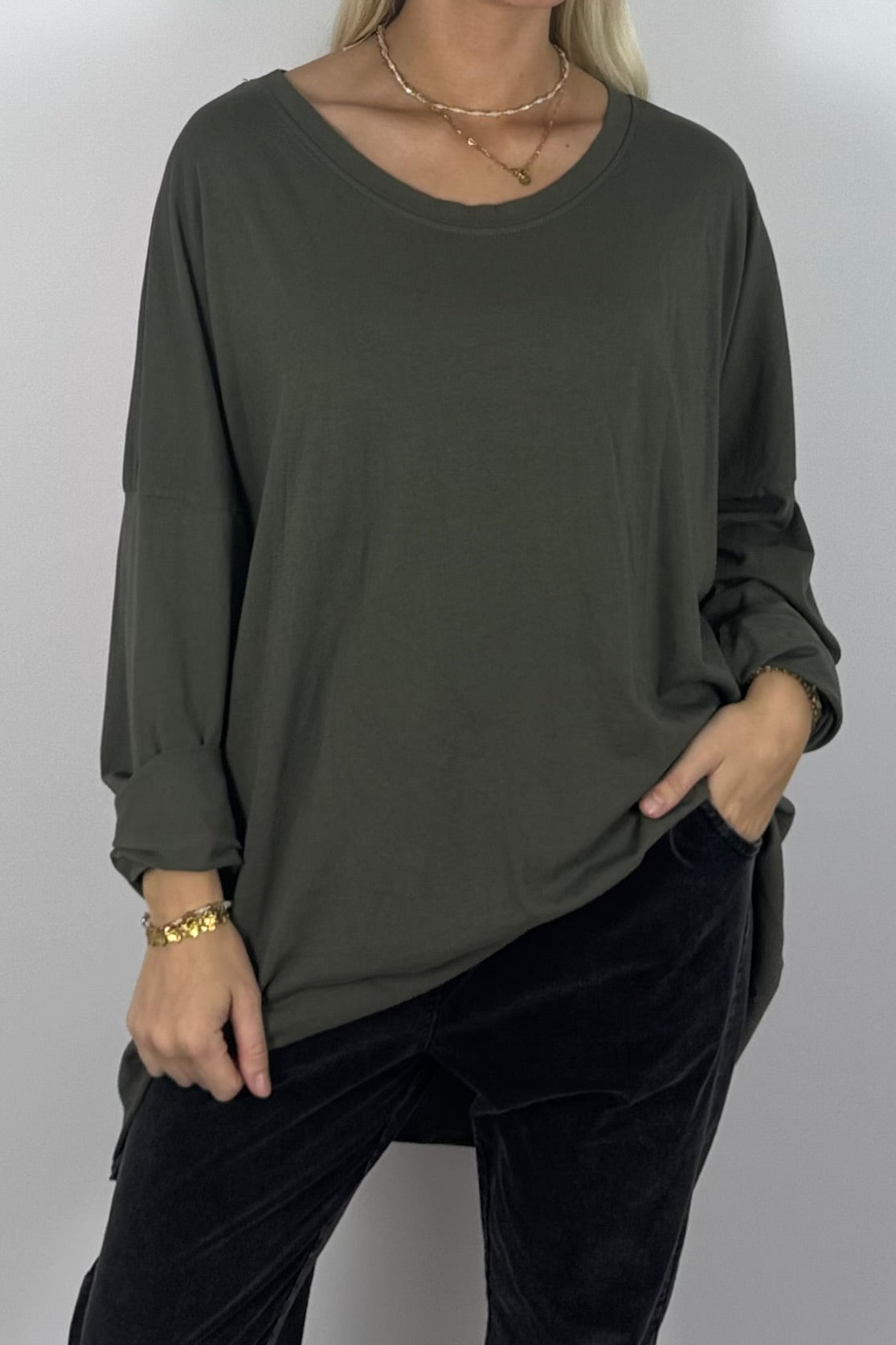 Damen Oversize Shirt mit STYLE-Print -Khaki