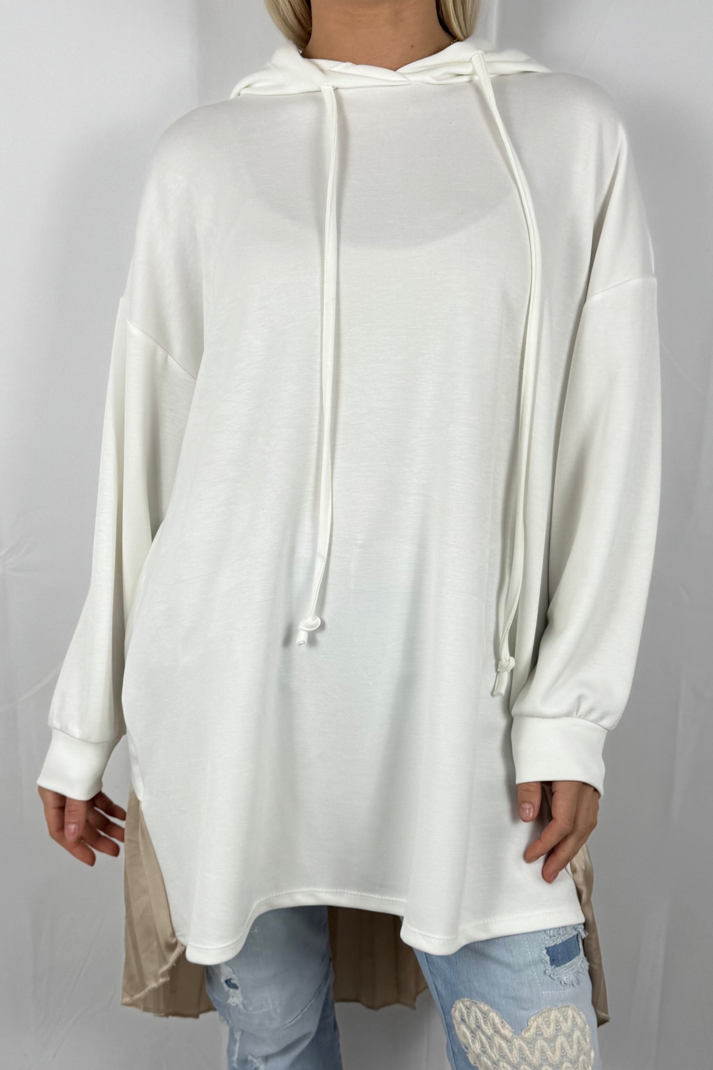 Damen Hoodie mit Plissee Einsatz-Weiß