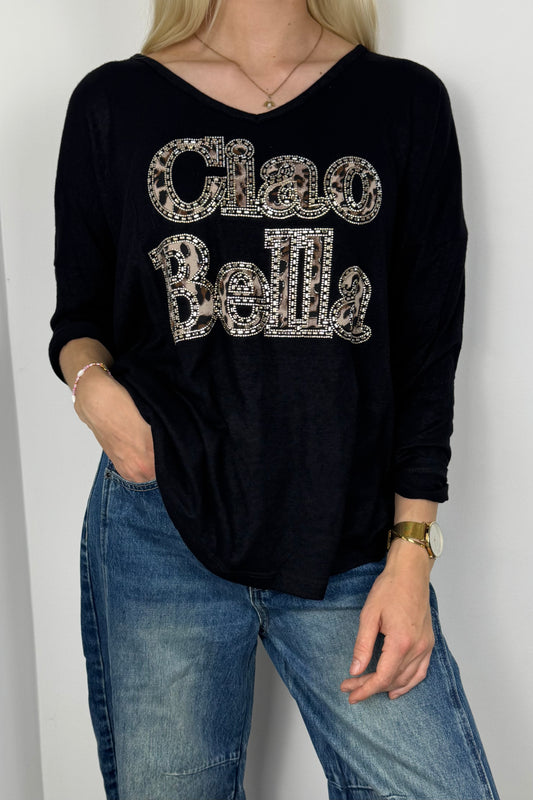 Shirt mit „Ciao Bella“ Print-Schwarz