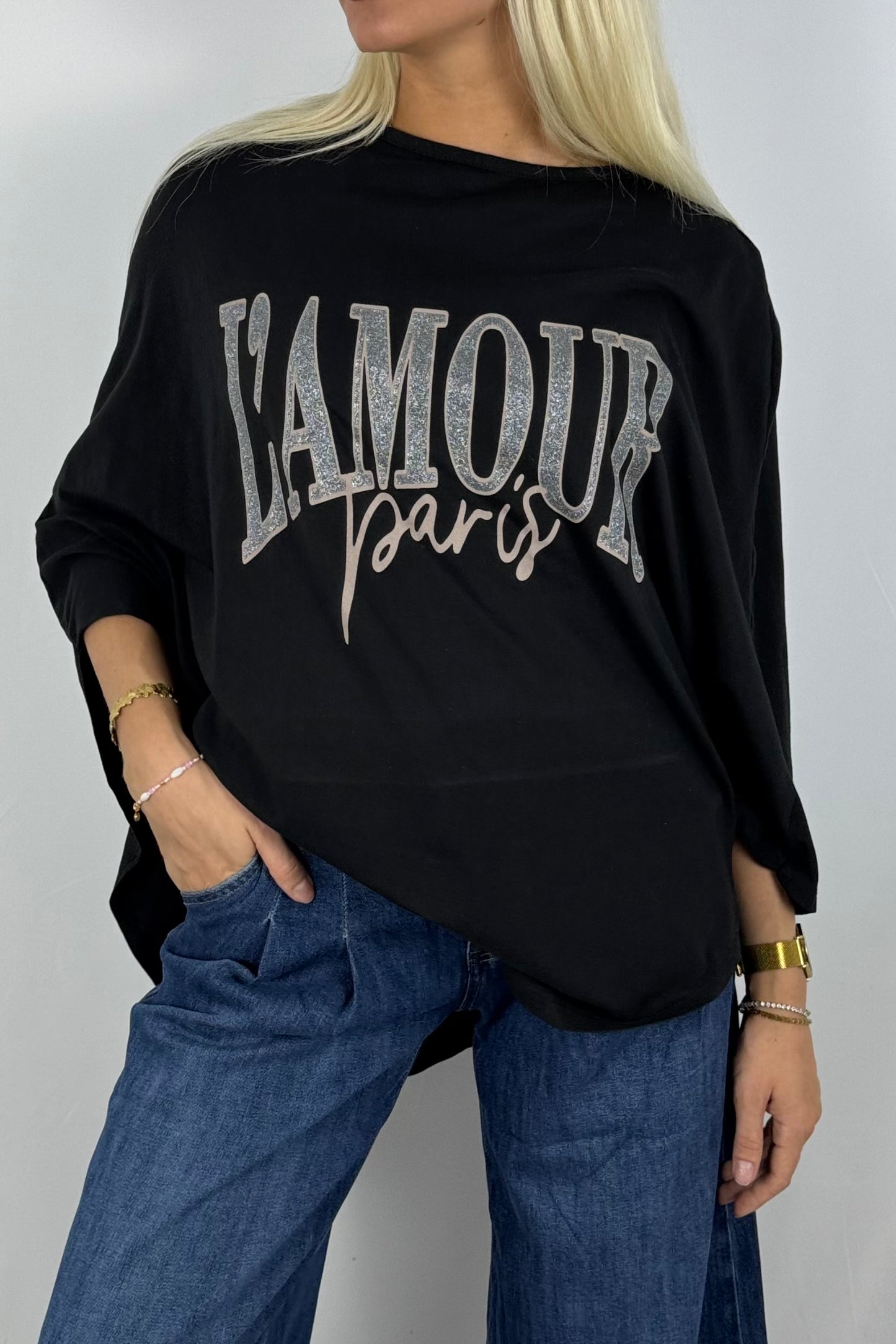 Damen Oversize Shirt „L’AMOUR Paris“-Schwarz