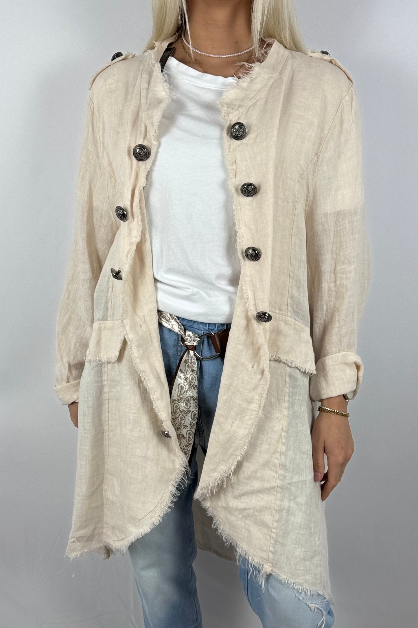 Leinenmantel „Casual Chic“ – leicht & stylisch-Beige