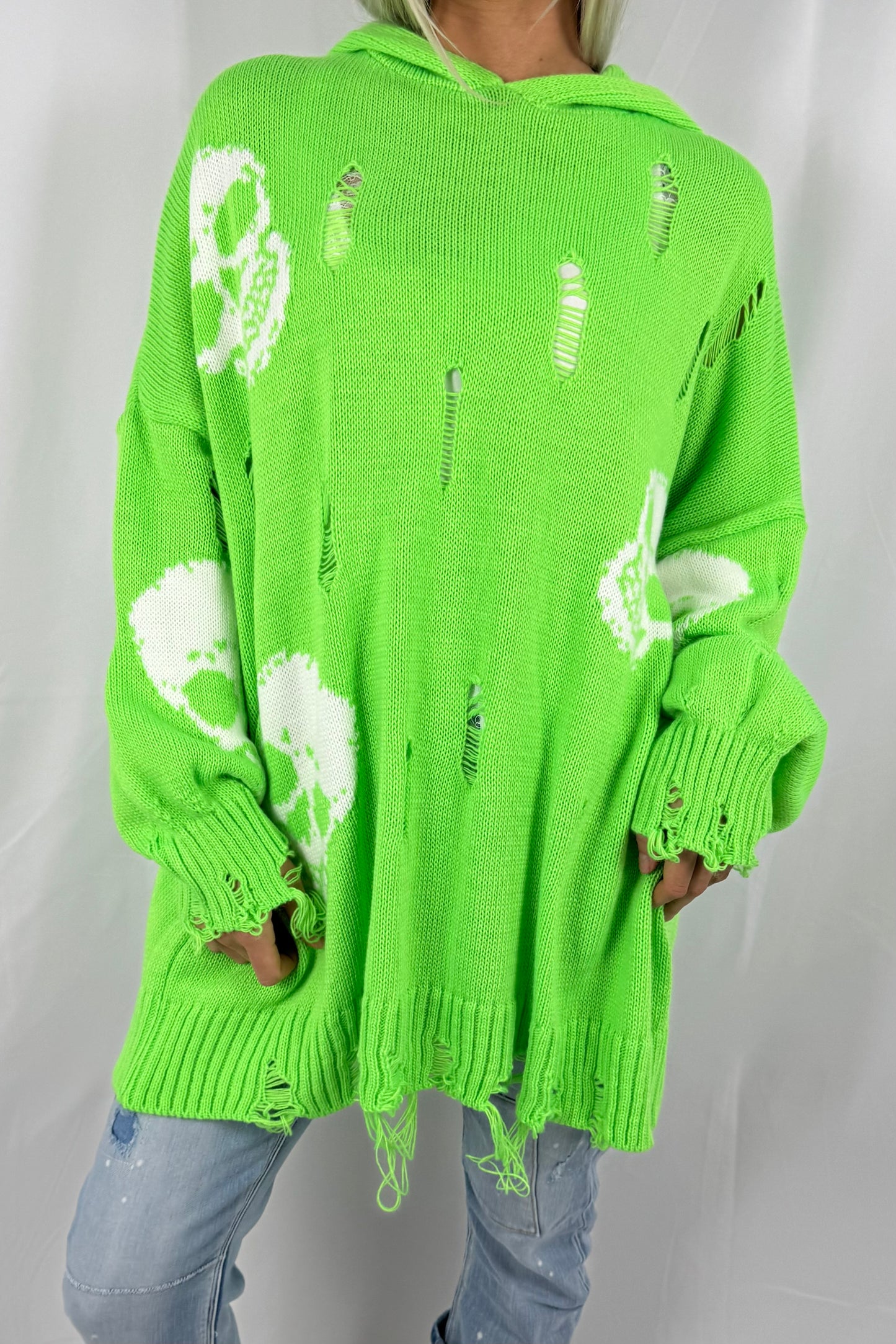 Pullover mit Totenkopf-Print und Kapuze-Grün