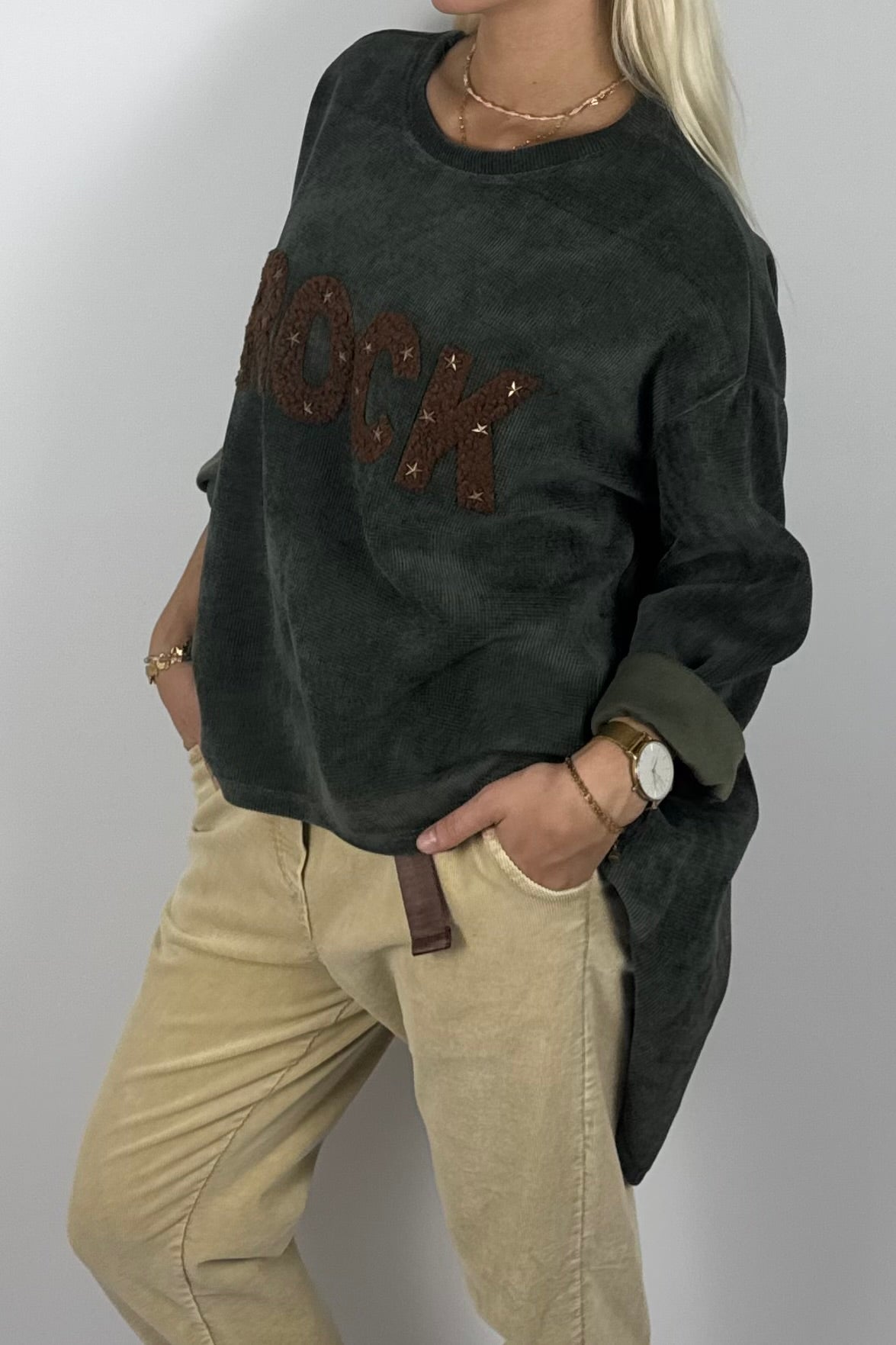Damen Oversize Sweatshirt „ROCK“ –Khaki
