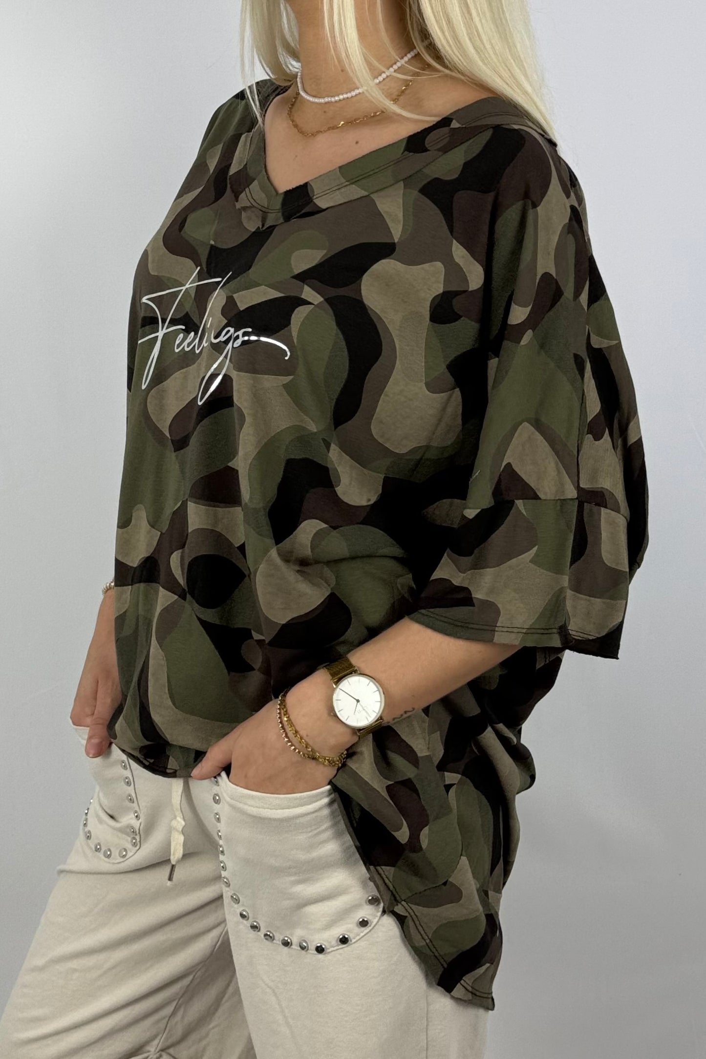 Oversize-Shirt im Camouflage-Look-Schoko