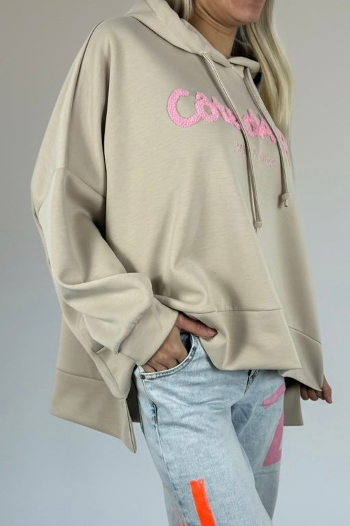 Oversize Hoodie mit Schriftzug „Côte d’Azur“-Beige