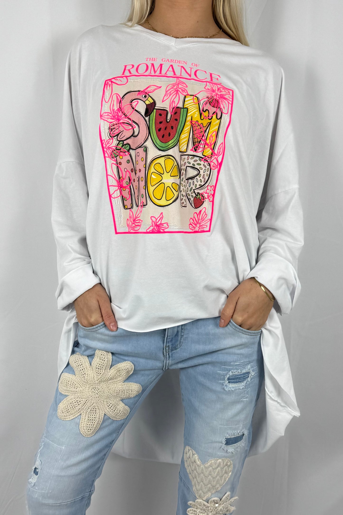 Damen Oversize Shirt „Summer Romance“ mit Print-Neon Pink