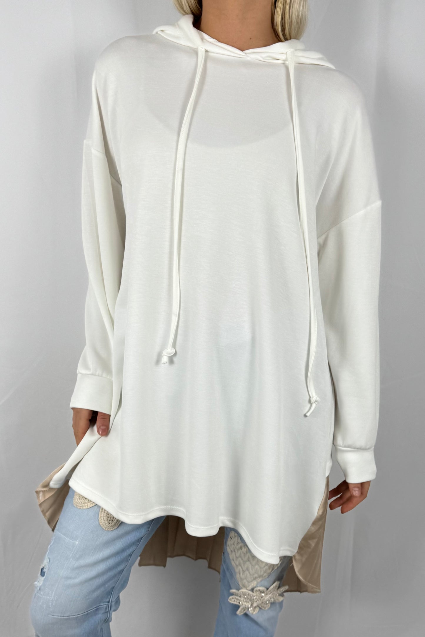 Damen Hoodie mit Plissee Einsatz-Weiß