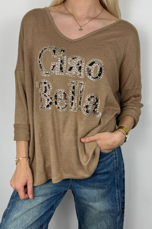 Shirt mit „Ciao Bella“ Print-Cammel