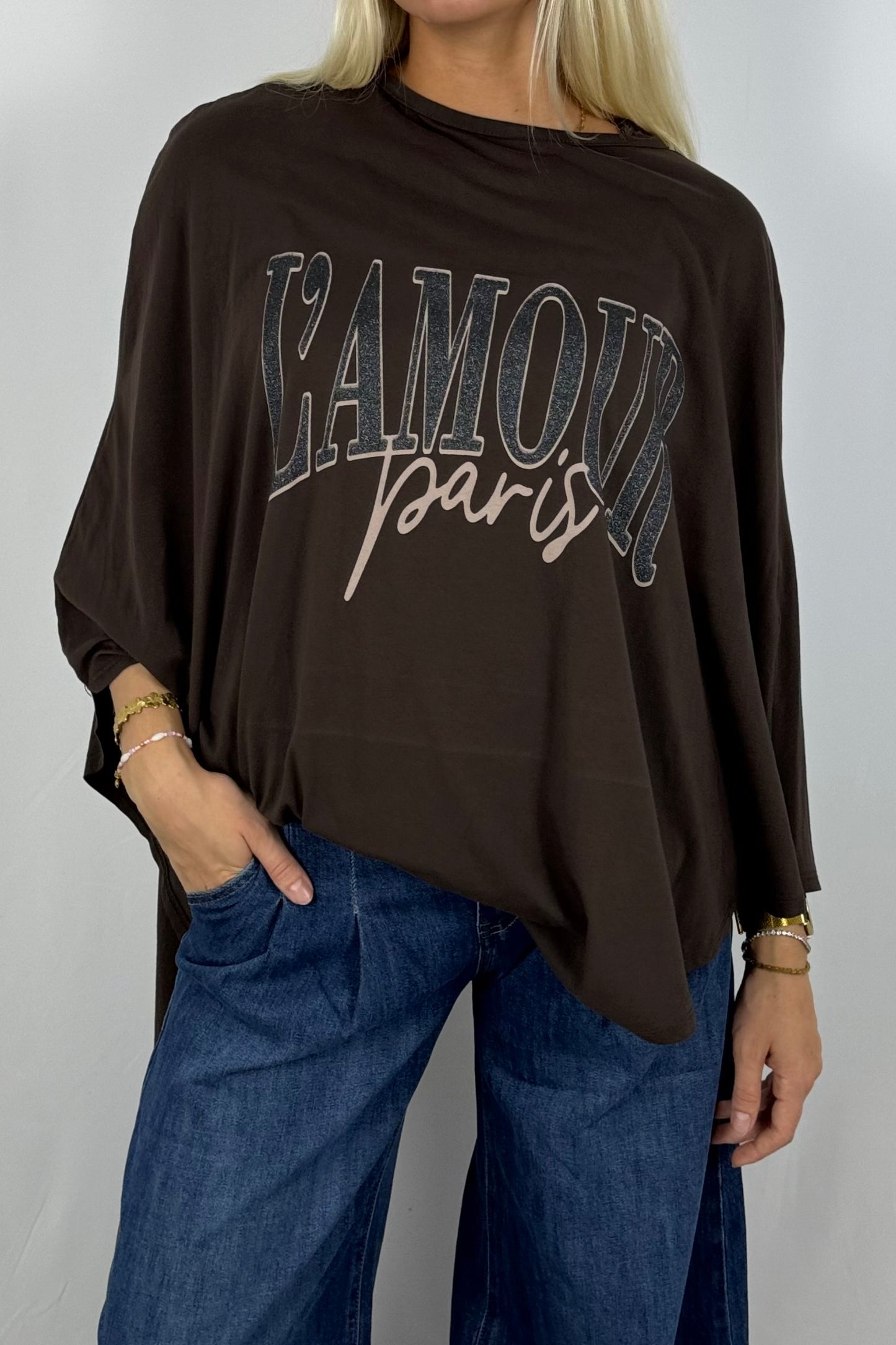 Damen Oversize Shirt „L’AMOUR Paris“-Schoko