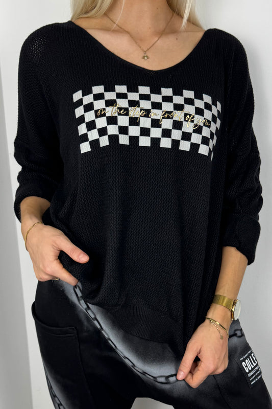 Shirt mit Karomuster-Print –Schwarz