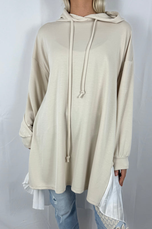 Damen Hoodie mit Plissee Einsatz-Beige