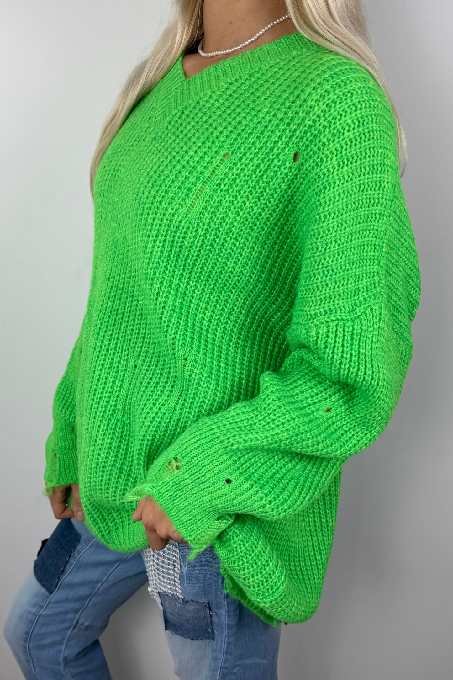 Oversize Strickpullover mit V-Ausschnitt – grün