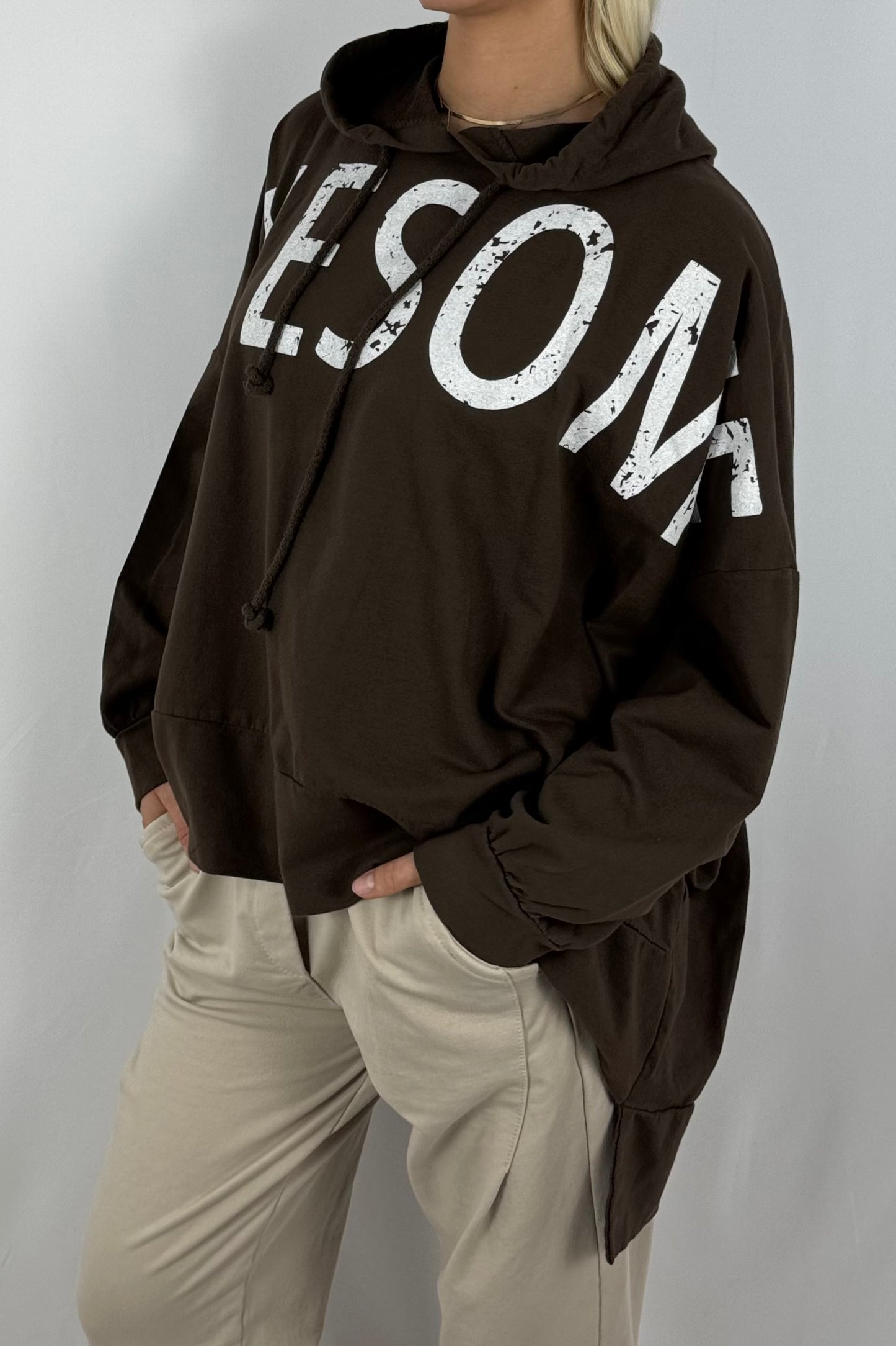 Damen Oversize Hoodie – Awesome Print-Schoko