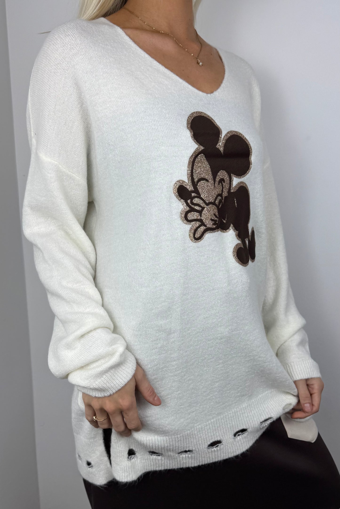 Oversize Pullover mit Print-Detail –Weiß