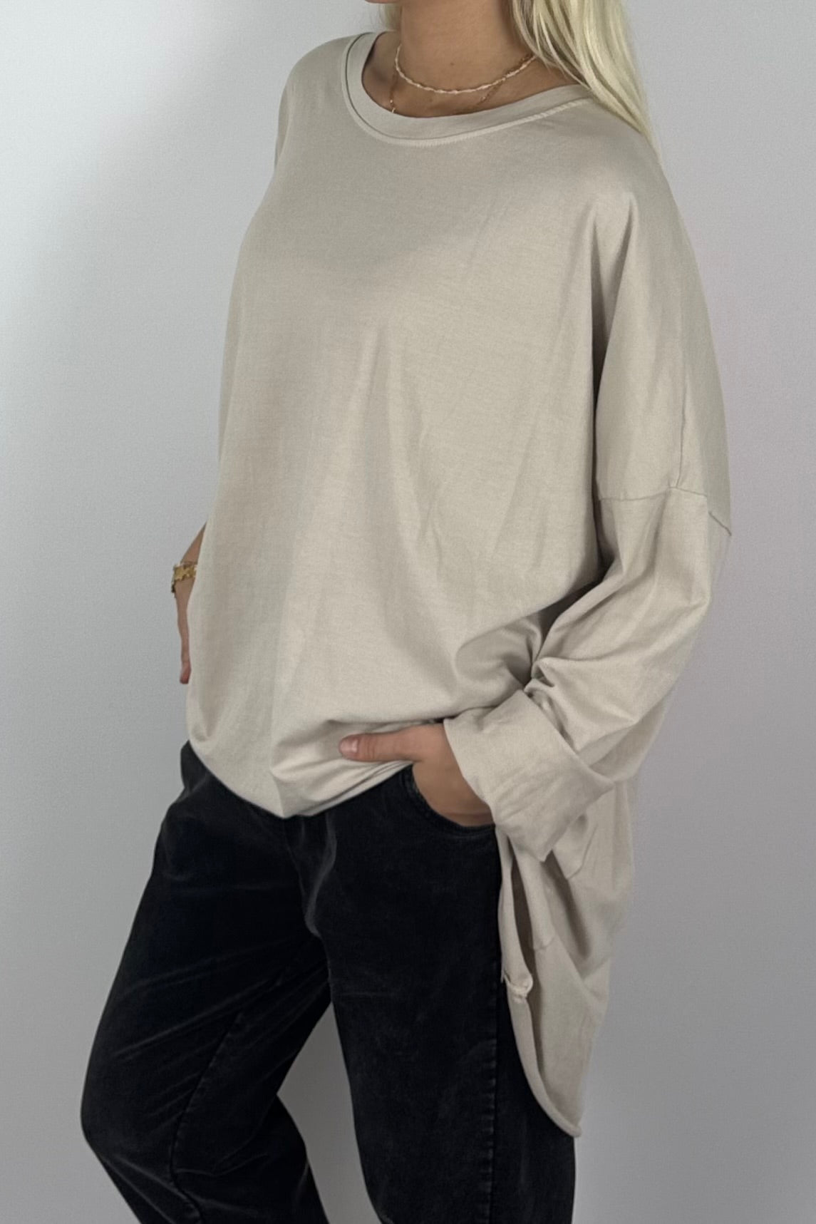Damen Oversize Shirt mit STYLE-Print -Beige