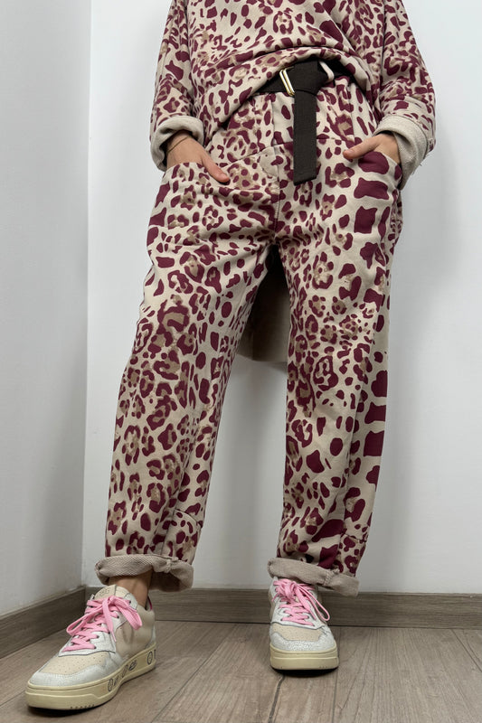 Jogpant mit Animal-Print und Gürtel-Bordeux