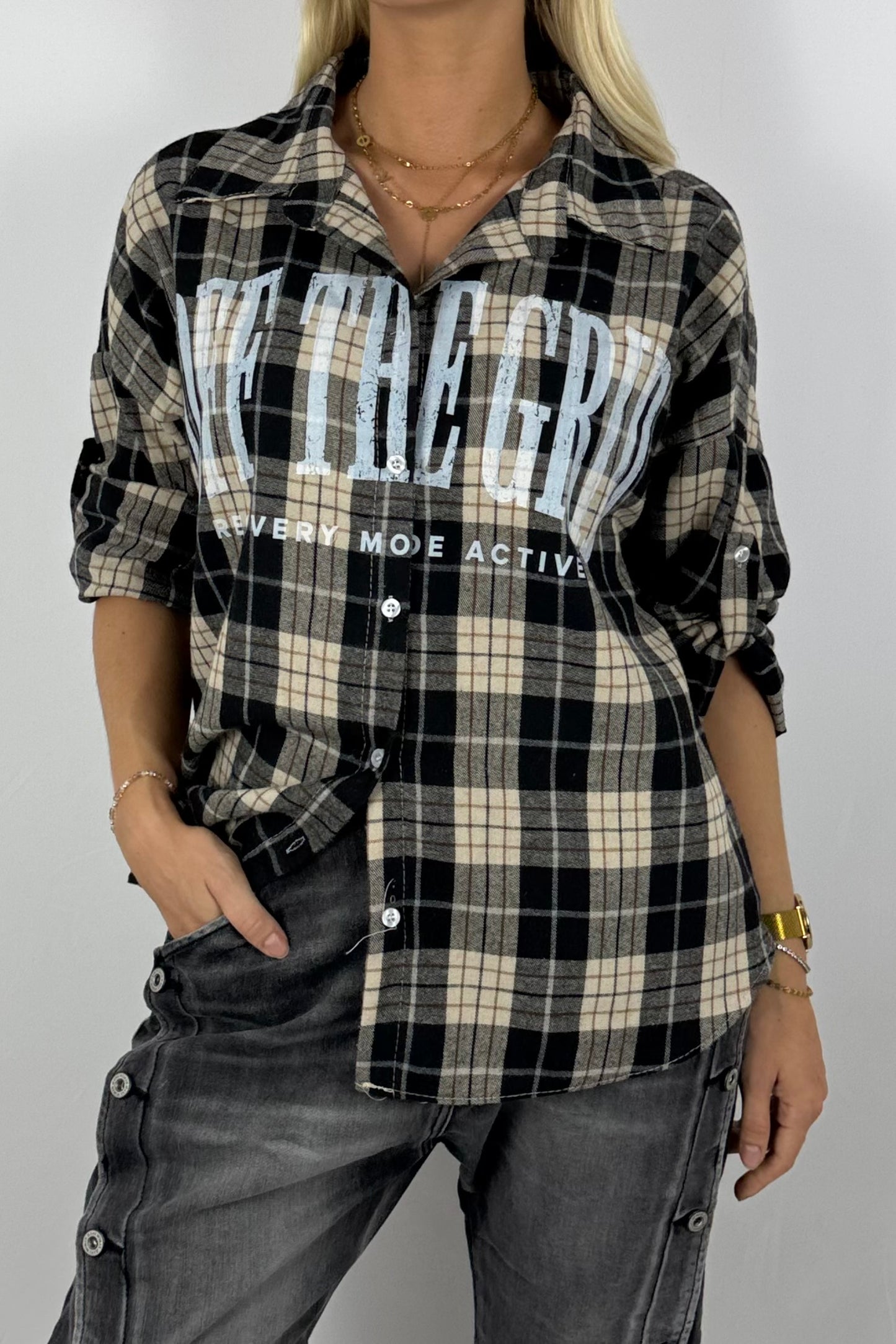 Damen Karobluse „Off The Grid“ – Oversize-Schwarz