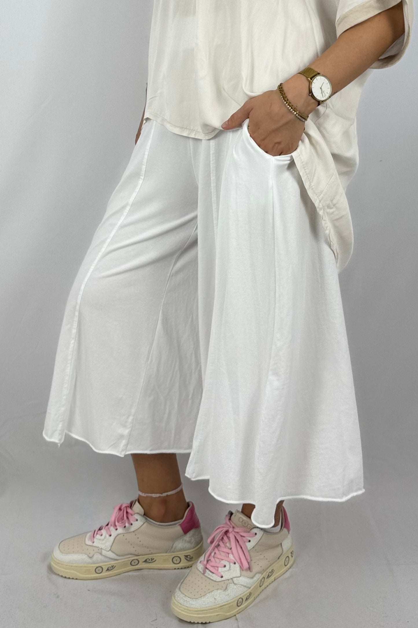 Lässige Oversize-Hose mit elastischem Bund-Weiß