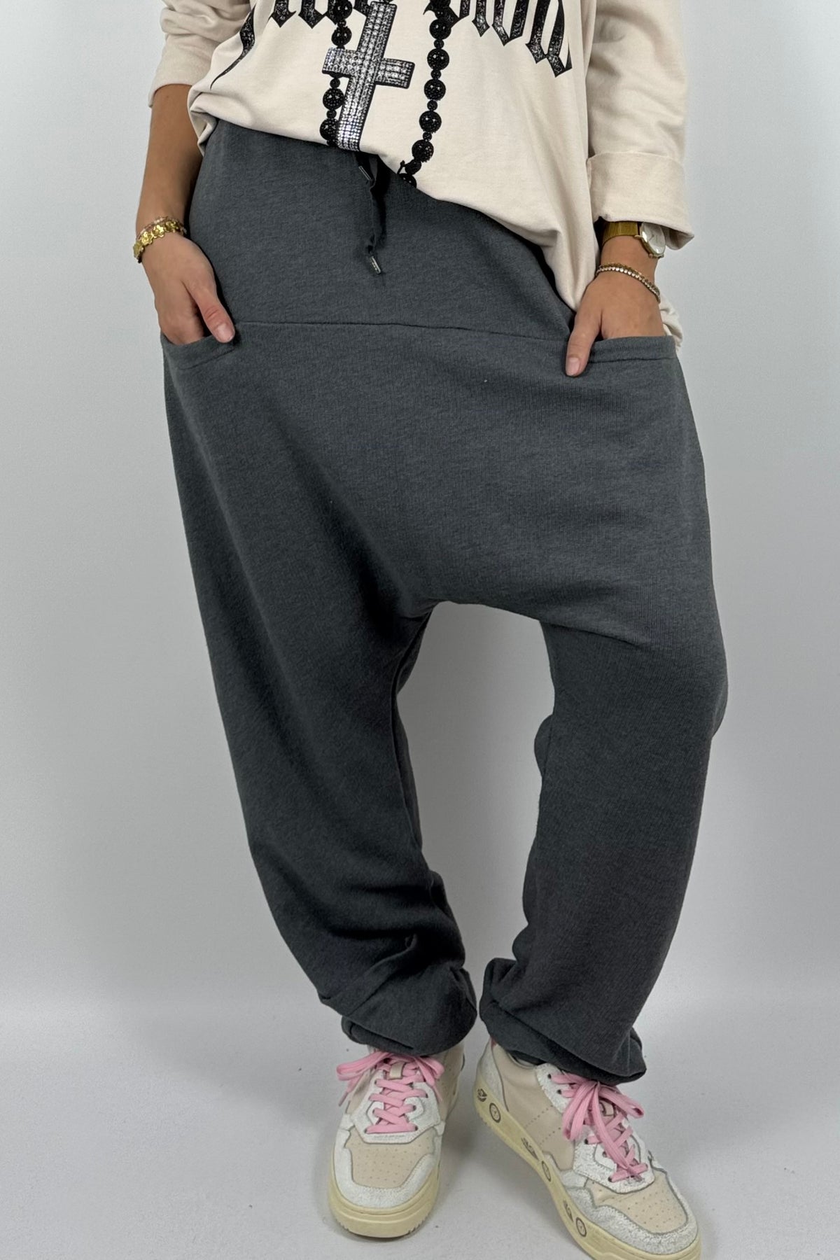 Lässige Baggy-Hose mit Taschen – grau