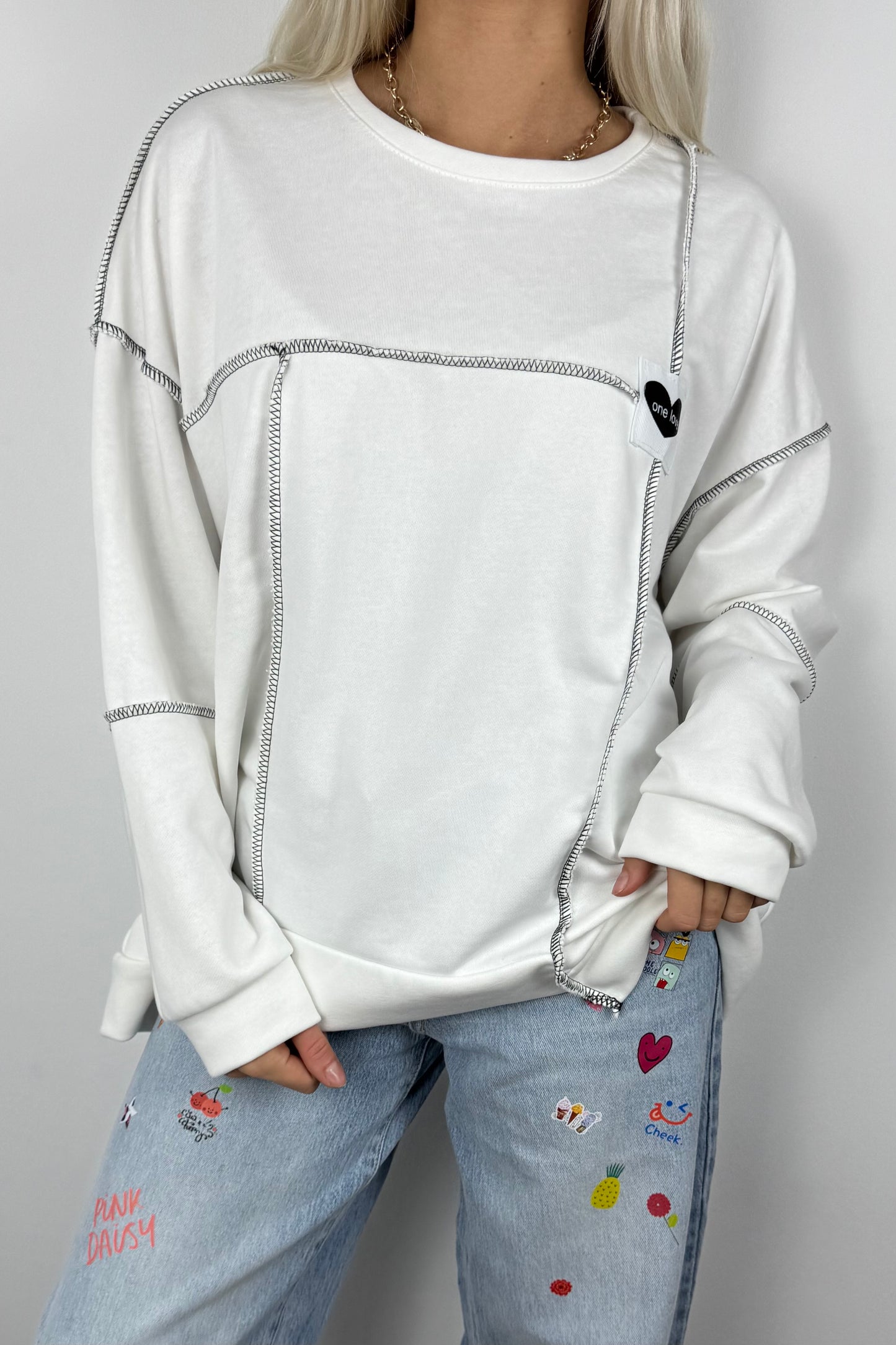 Oversize Sweatshirt „One Love“ – Weiß