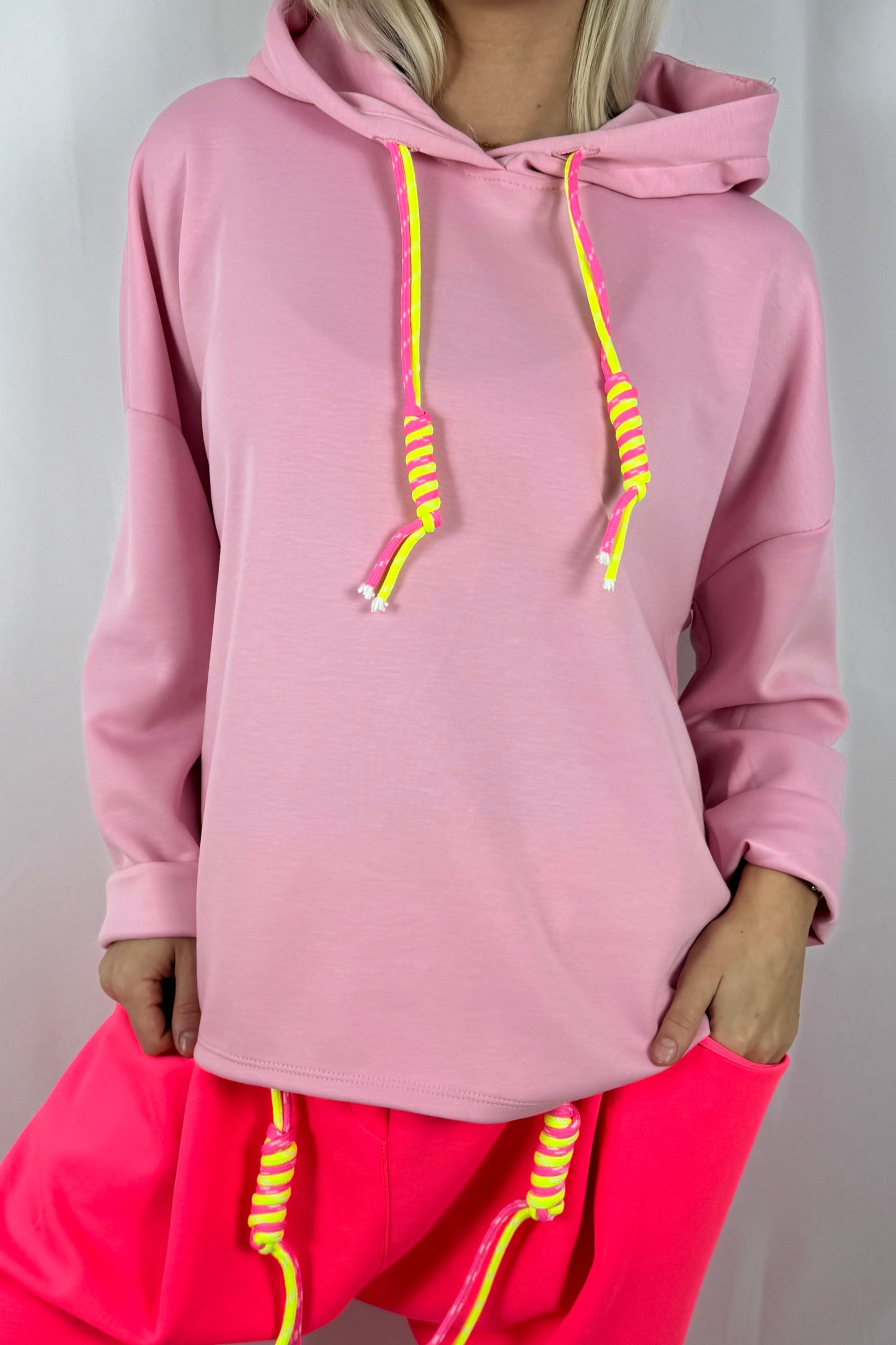 Oversize Hoodie mit Kordel-Detail –Rosa