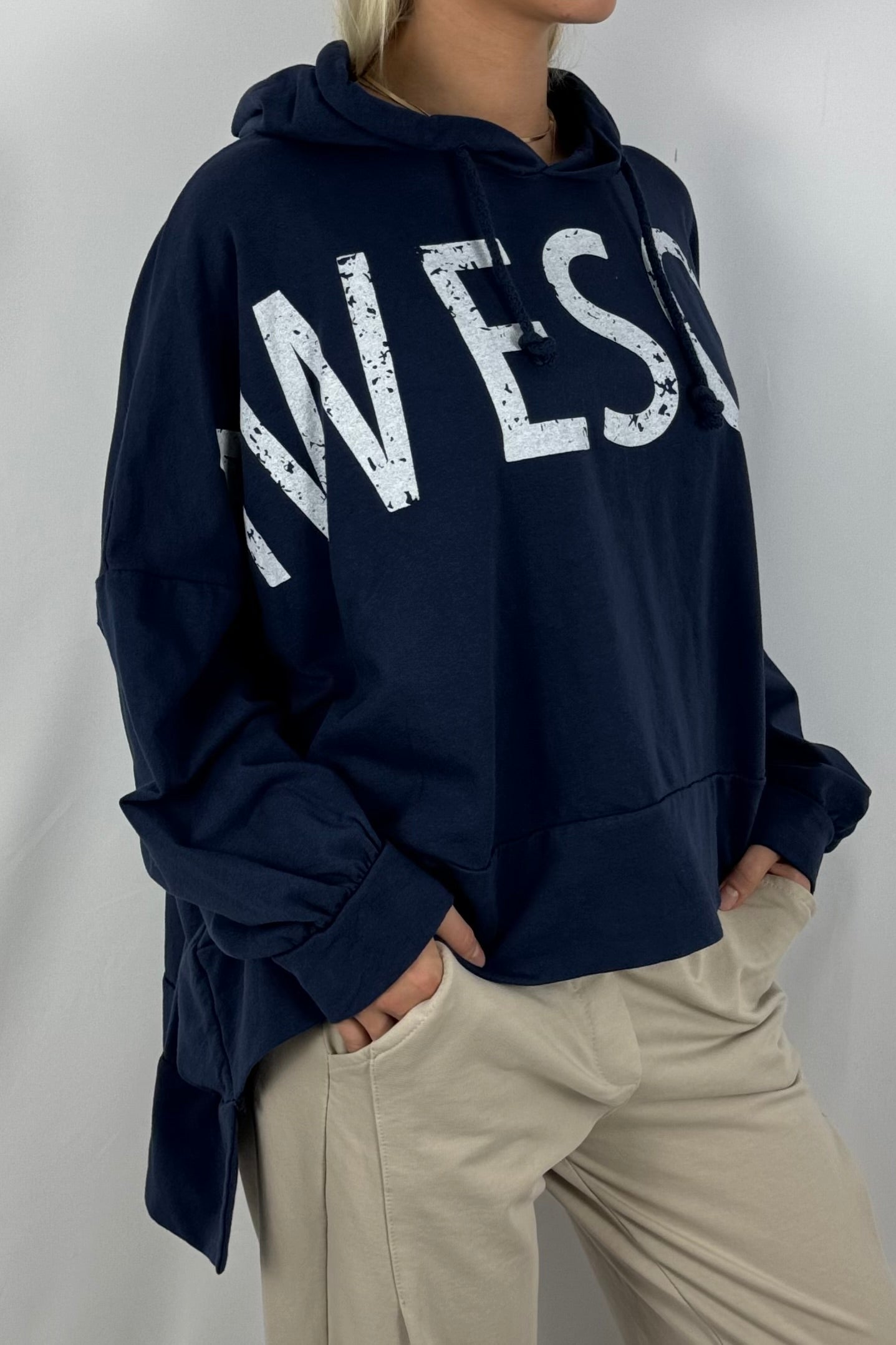 Damen Oversize Hoodie – Awesome Print-Dunkel Blau