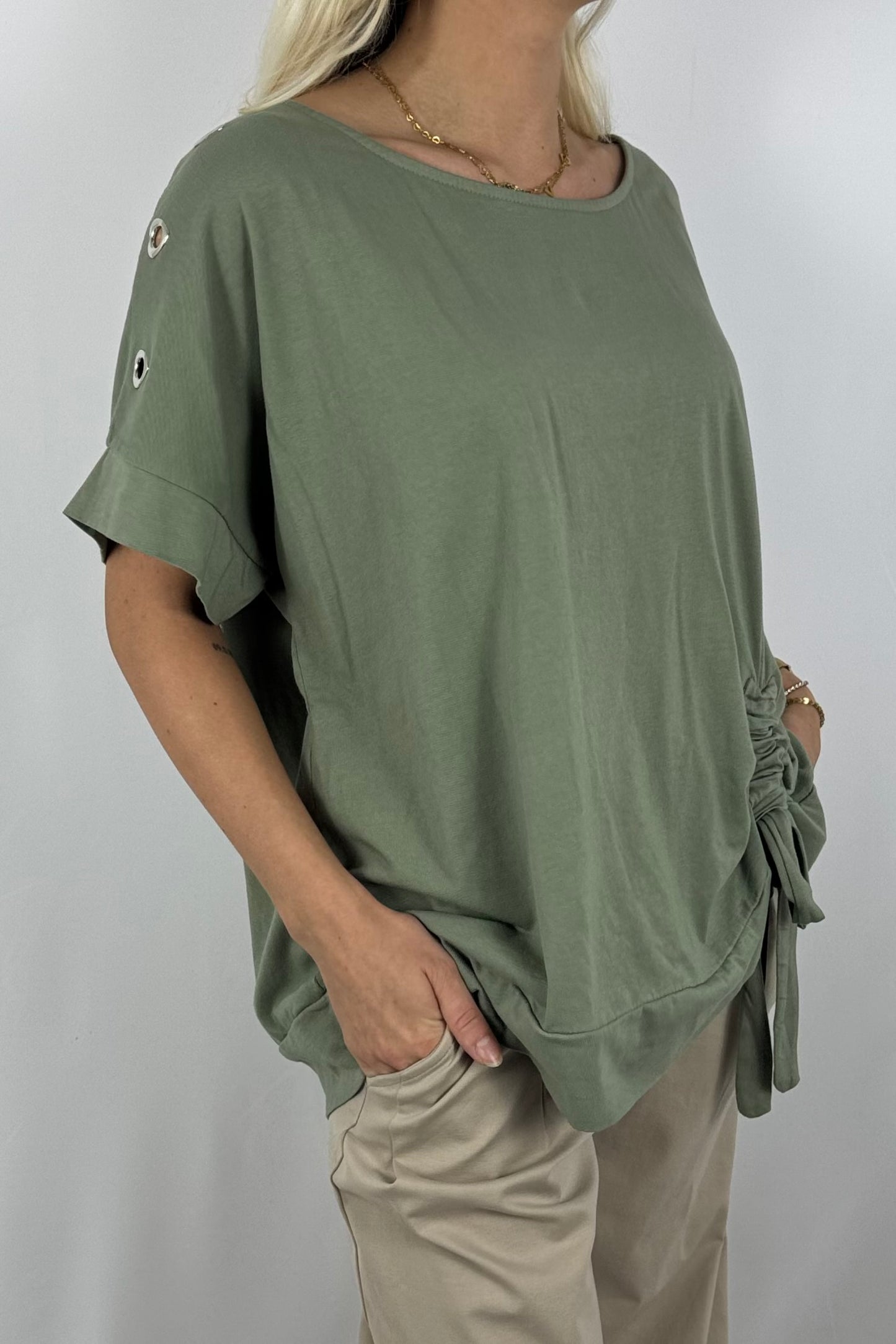 Shirt mit Raffdetail & Zierschnürung – lässig und modern-Khaki