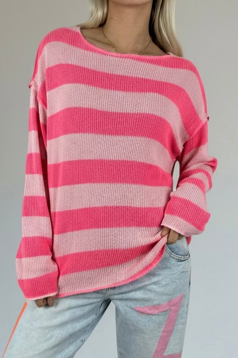 Gestreiftes Shirt mit Rundhalsausschnitt-Pink