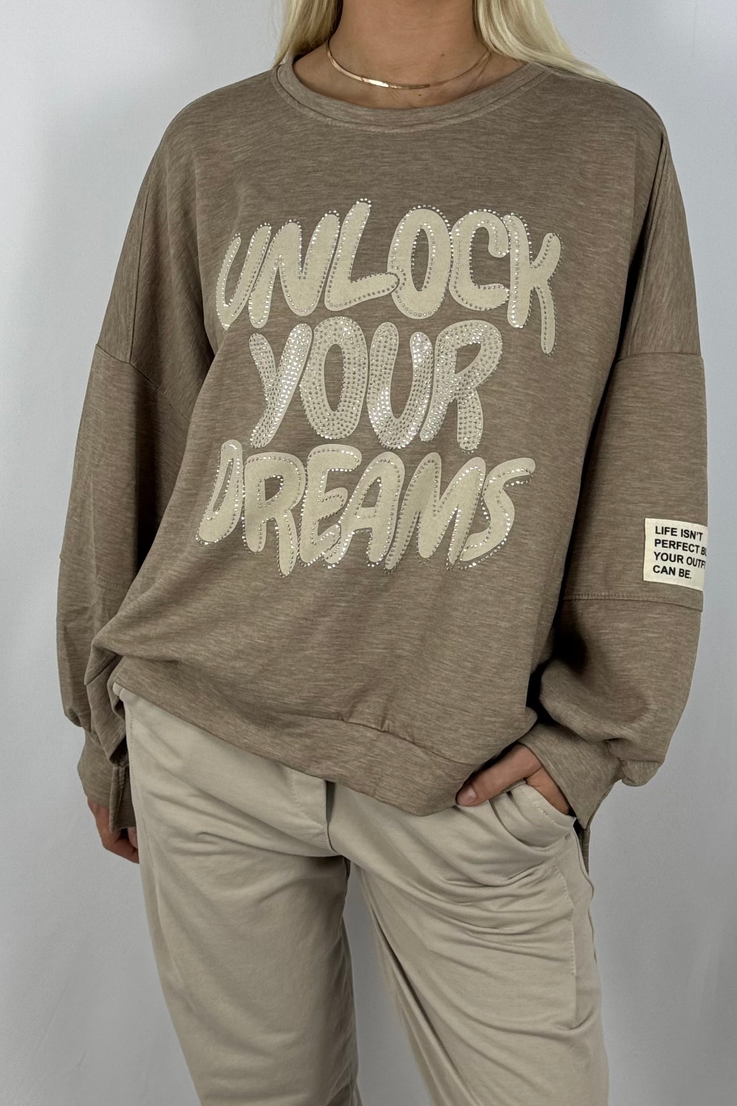 Damen Oversize Sweatshirt – Unlock Your Dreams-Mud
