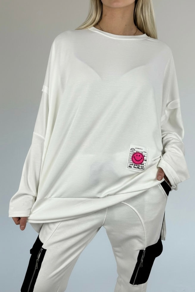 Oversize Sweatshirt mit Patch-Detail-Weiß