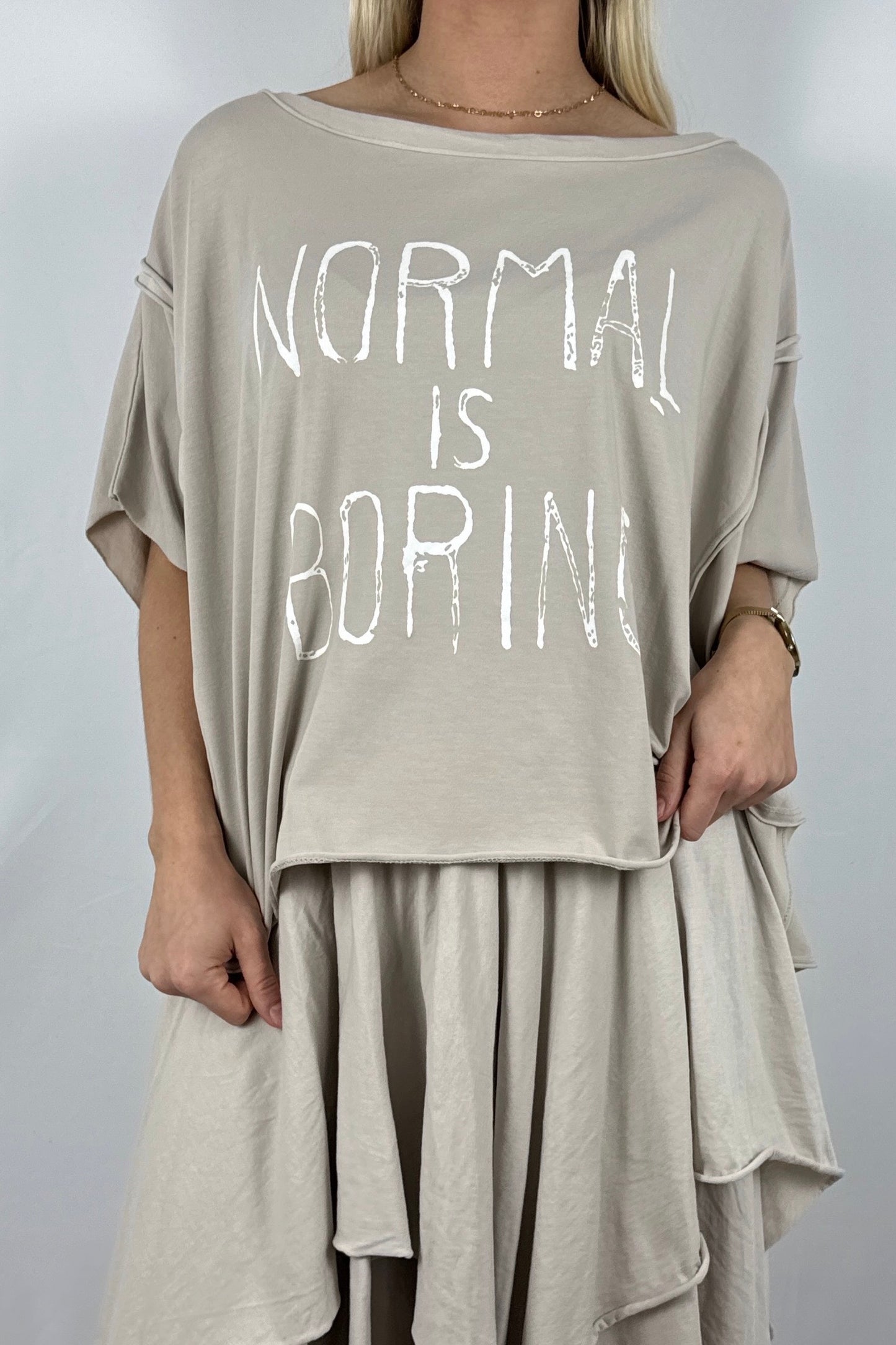 Oversize Shirt mit Statement Print-Beige