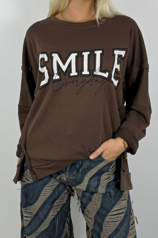 Damen Oversize Sweatshirt „SMILE Everyday“ –Schoko