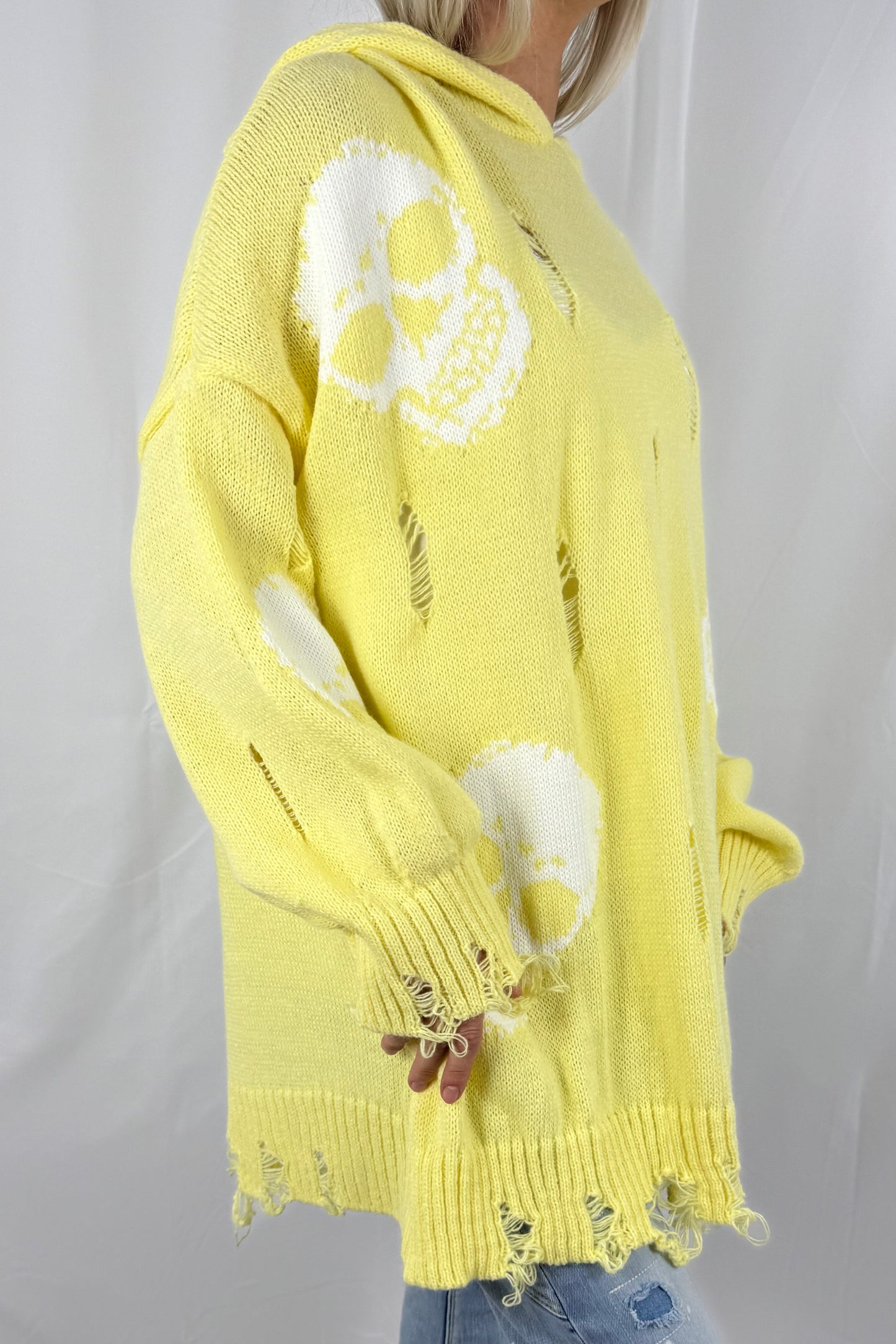 Pullover mit Totenkopf-Print und Kapuze-gelb