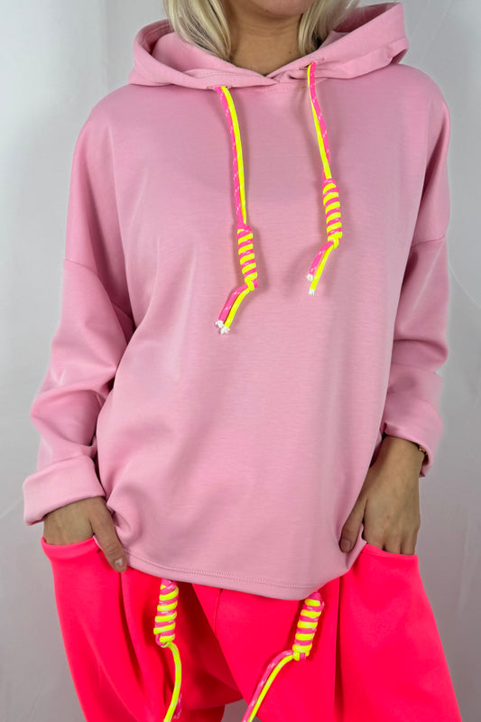 Oversize Hoodie mit Kordel-Detail –Rosa