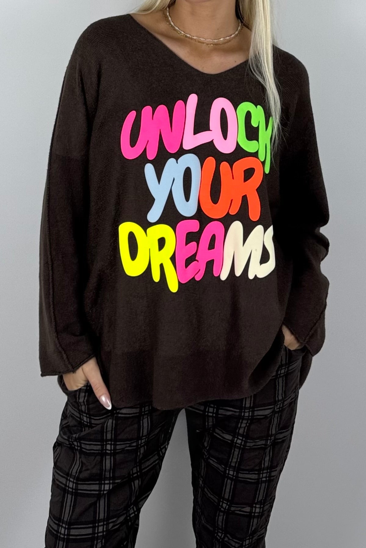 Damen Oversize-Sweatshirt mit Statement-Print-Schoko