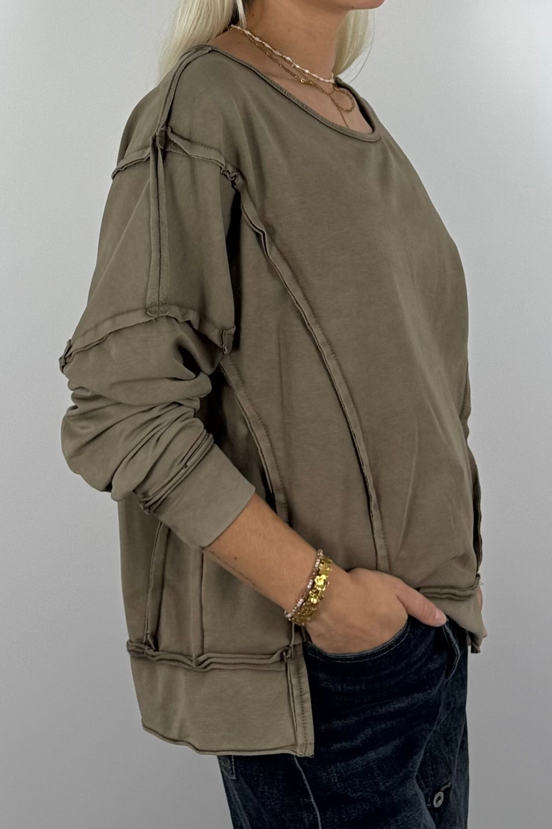 Oversize Shirt mit dekorativen Nahtdetails –Mud