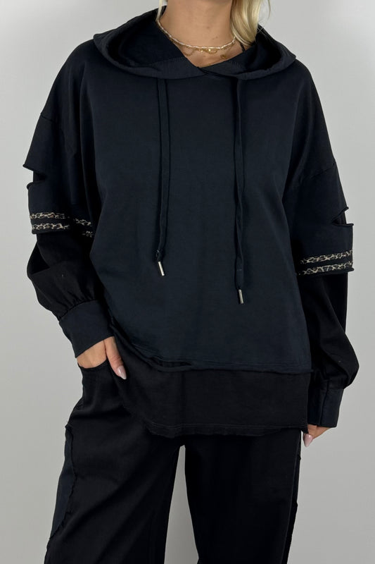 Oversize Hoodie mit Leo-Details-Schwarz