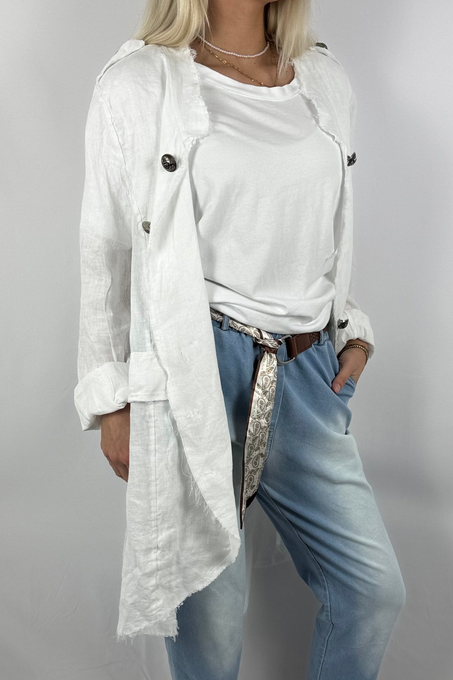 Leinenmantel „Casual Chic“ – leicht & stylisch-Weiß