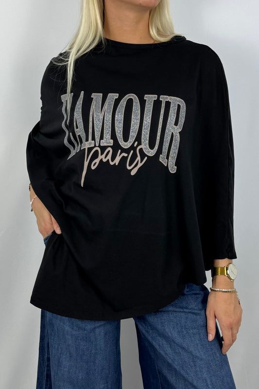 Damen Oversize Shirt „L’AMOUR Paris“-Schwarz